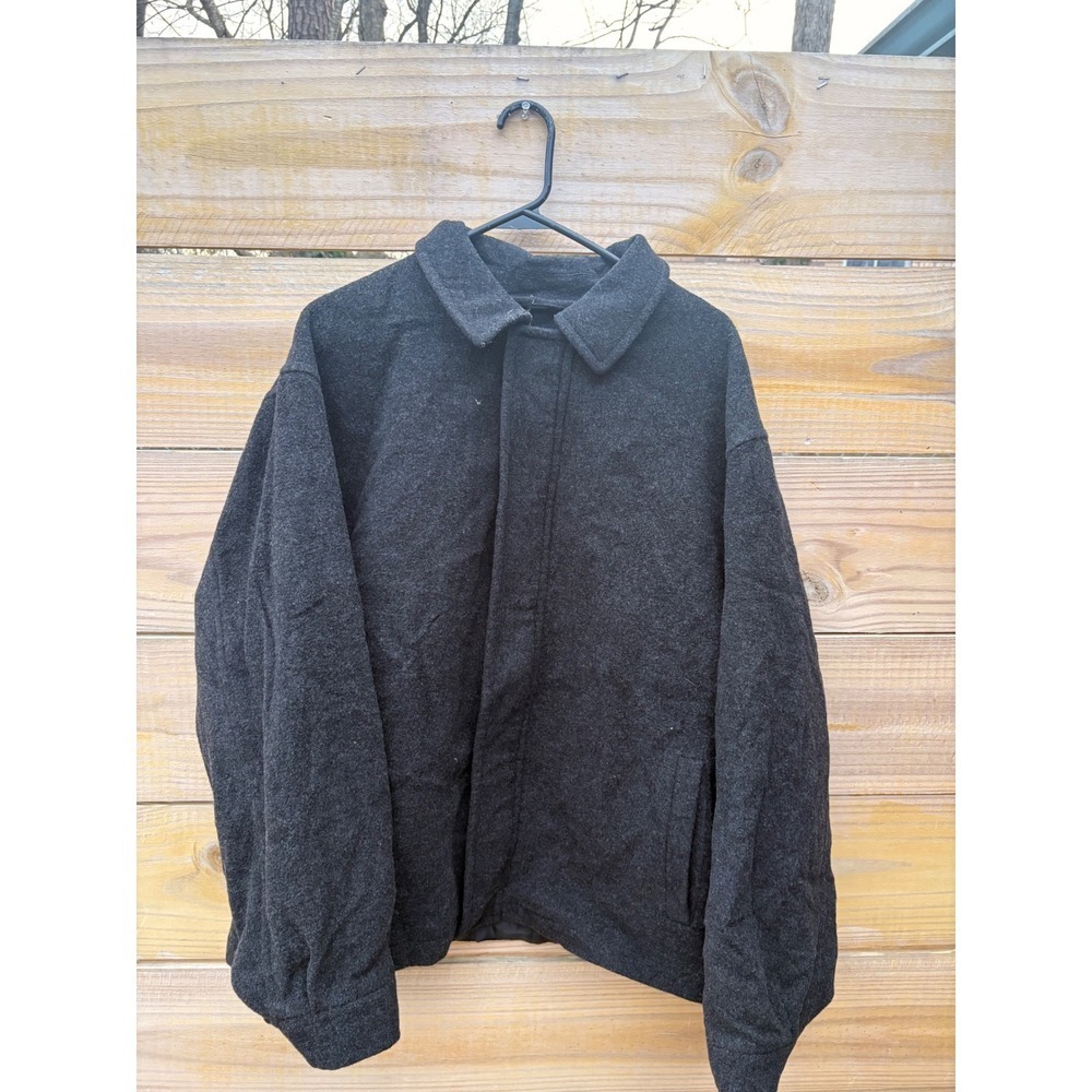 Roundtree & Yorke Mens XL Wool Jacket Charcoal Gray Zip Front Harrington Coat
